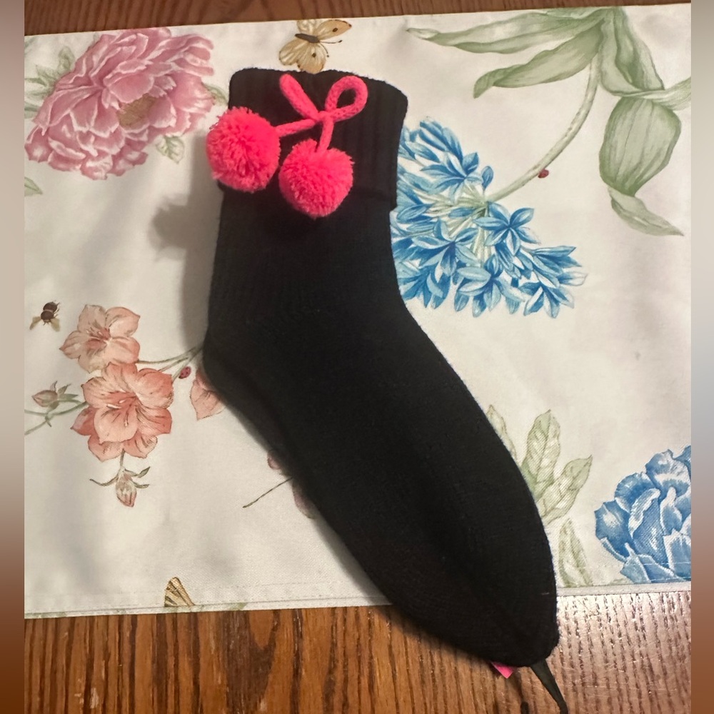 Betsey Johnson Black Slipper Socks with Pink Accents